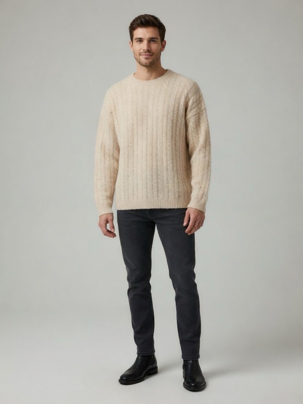 Our Legacy Men’s Alpaca Cable Knit Sweater — Size 48 (L) Cream Minimalist